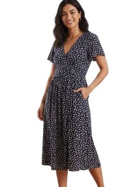 Madewell Navy Floral Wrap Midi Dress with pockets